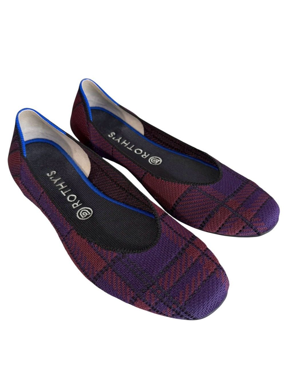 Rothy’s The Square Cranberry Plaid Flats Size 10.5